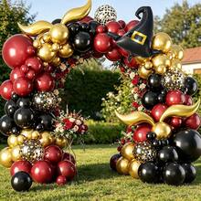 118Pcs Wizard School Themed Balloon Arch Kit, Burgundy Black Gold Latex & Wizard Hat Foil Balloons, No Power Required, Decor For Halloween, Carnival, Christmas, Easter And Themed Birthday Gathering - Multicolor - View 3