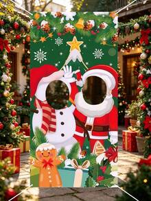 1 buah Banner Latar Belakang Stan Foto Natal, Perlengkapan Foto Natal Berongga, Desain Santa Claus & Manusia Salju, Kain Latar Belakang Perlengkapan Foto Natal, Dekorasi Selamat Natal, Dekorasi Natal - MultiWarna - View 4