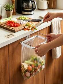 Steel Kitchen Trash Can, Rectangular Metal Garbage Bag Holder, Cabinet Door Waste Storage Rack, With No Electricity Needed For Kitchen Use - Multicolor - View 3