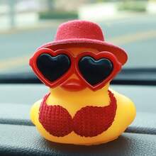 Humorous Car Interior Accessory Featuring A Cool Duck Dashboard Ornament Wearing Red Heart-Shaped Glasses And A Bra - Red-hatted Duck - View 8