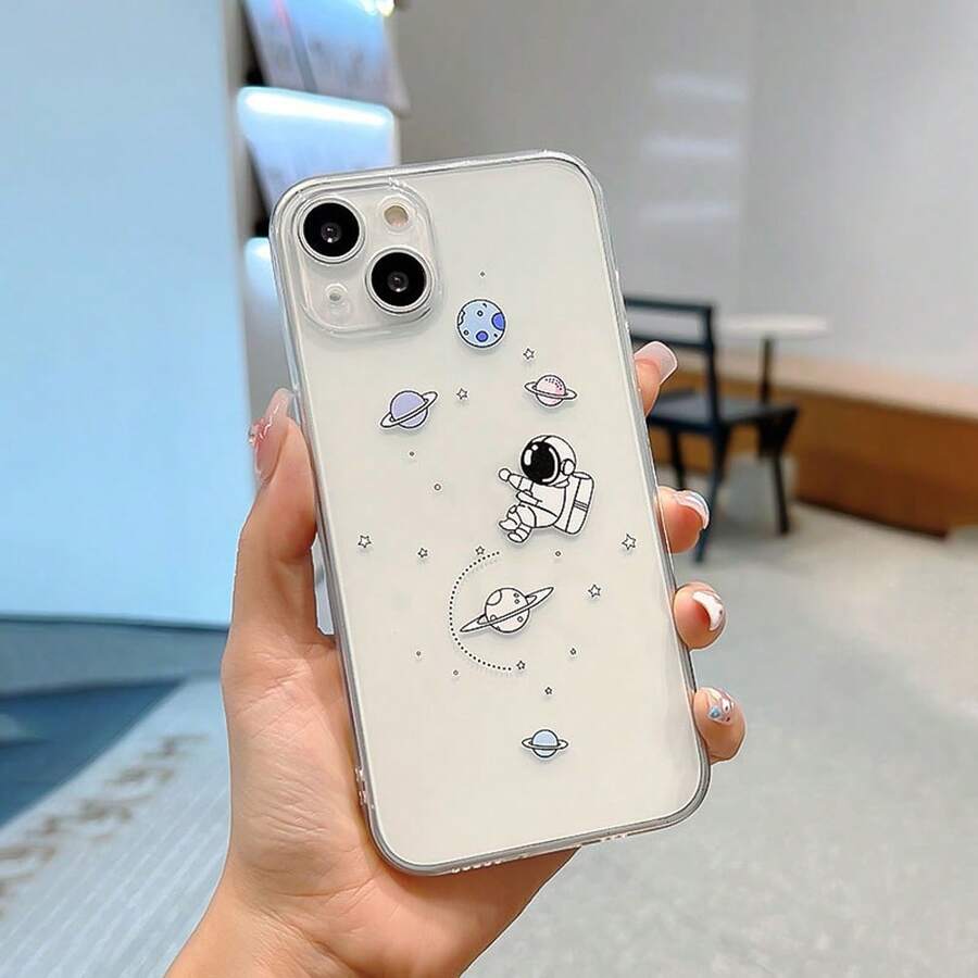 Un estuche de teléfono transparente con diseño de astronauta de dibujos animados, adecuado para iPhone.. - Multicolor - Ver 1