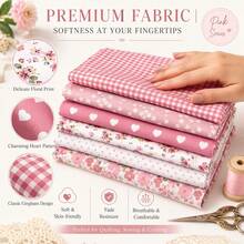 6pcs 25*25/50*50cm Pink Heart Polka Dot Plaid Floral Fabric Set, Pre-Cut DIY Printed Fabric For Sewing And Patchwork - Pink - View 1