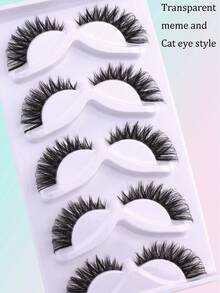 5 pares de pestañas postizas de visón sintético natural, estilo ojo de gato, pestañas postizas esponjosas y gruesas, pestañas largas naturales rizadas suaves 3D, adecuadas para fiestas y uso diario, extensiones de pestañas dramáticas reutilizables estilo ojo de zorro - Negro - Ver 5