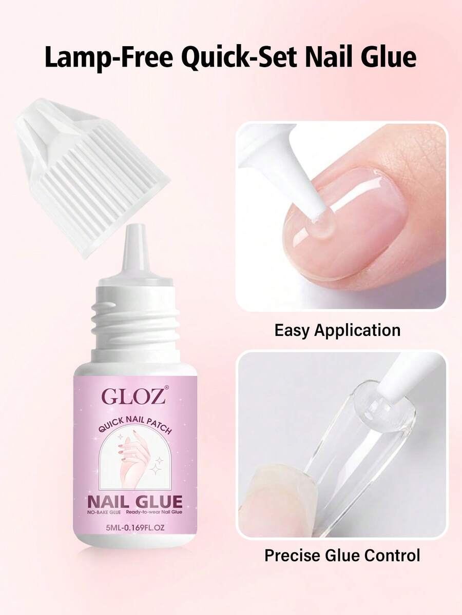 GLOZ 5ml Super Strong Nail Glue For Acryic Nails NalilTips, Press On Nais Fake Nails Salon Ouality …Brush On Nail Gue Easy Application Durable & Long -Lasting Fale Nal Glu - 5ml White Cap - View 1