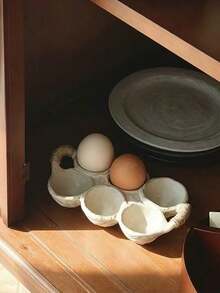1pc Vintage Distressed Rope Handle 6-Slot Ceramic Egg Storage Tray, Rustic Coarse Pottery Egg Freshness Tray, Home Refrigerator Kitchen Egg Storage Rack, Ins Japanese Style Baking Platter Tableware Breakfast Storage Decor Soft Furnishing Gift Container, Fresh Egg Storage, Kitchen Tabletop Decoration, Viral Same-Style Daily Kitchenware - Multicolor - View 9