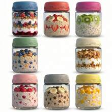 Overnight Oats Jars With Lids, Glass Meal Prep Containers, Airtight Mason Jars For Breakfast, Yogurt Parfait, Salad & Smoothies, Leakproof And Reusable Food Storage Jars - 4 OZ-8PACK - View 1