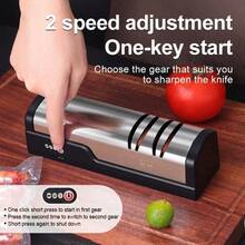 SOKANY Electric Knife Sharpener, Multi-Function Professional Sharpener, One-Touch Quick Sharpening, 2-Level Thickness Adjustment, Type-C Charging (Built-In 1200mAh Lithium Battery), Suitable For Kitchen Knives/Fruit Knives/Scissors - Silver - View 4