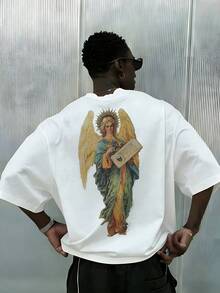 Camiseta de manga corta holgada de estilo casual, rock y hip hop para hombre Fractyr| Impresión de Ángel| Diseño Exquisito| Imprescindible para Primavera/Verano| Estilo Básico, Retro y Versá - Blanco - Ver 12