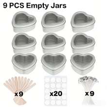 Kit de fabricación de velas con forma de corazón de 2 oz, 9 latas de metal con forma de corazón hueco con tapas transparentes & 38 accesorios completos para la fabricación de velas, adecuado para manualidades de velas DIY, almacenamiento de caramelos, regalos festivos & almacenamiento de pequeños recuerdos - 9 juegos/47 piezas - Ver 12