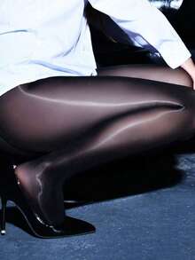 1pc Women's Shiny High Waist Semi-Sheer Shaping Tights, Suitable For All Seasons - Black - View 6