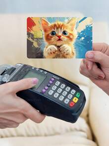 1 pieza Funda protectora adhesiva para tarjeta de crédito con diseño de gato lindo, material de PVC pintado con grafiti, resistente a huellas dactilares, duradera, resistente a arañazos y al desgaste, regalo de fiesta de cumpleaños, adecuada para hombres y mujeres, tarjeta con chip pequeña, tarjeta bancaria, tarjeta de crédito, tarjeta de transporte, tarjeta de llave, tarjeta de campus estudiantil personalizada DIY, protección de privacidad - Multicolor - Ver 4