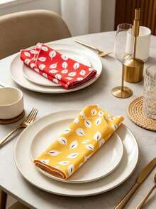 1-6pcs Washable Soft Premium Hotel Quality Reusable Printed Leaf Napkins, Perfect Tablecloth, Suitable For Holidays, Parties, Birthdays, Weddings And Dinner Parties - Multicolor - View 8