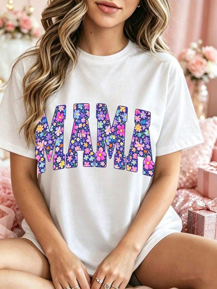 Camiseta blanca con estampado floral "Mamá" y flores de colores y texto para la maternidad y uso casual de verano, blusas de accesorios de playa y vie, camisetas gr £ quedas para mujeres