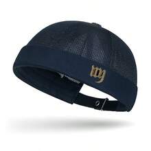 Men's Summer Breathable Streetwear Hip Hop Adjustable Brimless Fashion Logo Mesh Newsboy Cap - A - View 5
