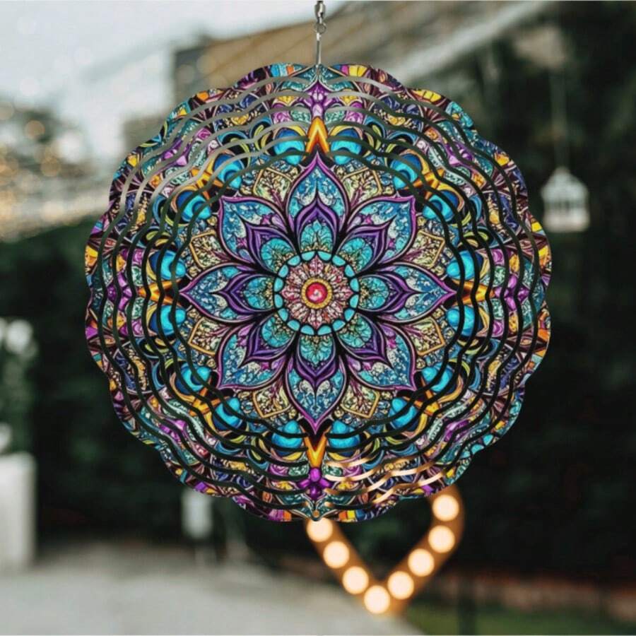 Patrón de mandala colorido 3D de 10" X 10" con gancho giratorio de 360°, decoración colgante interior/exterior creativa de doble cara (sin incluir el colgante), estilo aleatorio