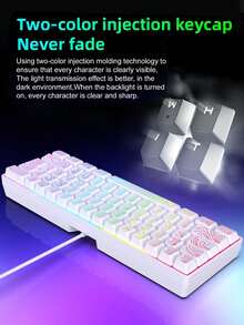 1 PC Gaming Keyboard Mini Gaming Keyboard With 61 Keys, Equipped With Real RGB Backlighting. Suitable For Computer Game Players, Typists, Travelers, And Business Trips. USB Power Supply - View 8
