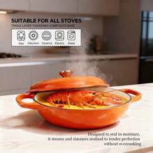 ABKOK Heavy Duty Enamel Cast Iron Casserole Pot With Lid, Non-Stick Enamel Cookware Perfect For Seafood, Soups, Stews, Compatible With Induction Gas Stove & Oven - View 3