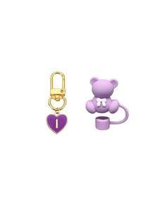 2pcs Bear Straw Cover And Heart Letter Charm, Cute Silicone Bear Straw Cap, Heart A-Z Letter Pendant, Perfect Decoration For Your Water Cup, Perfect Accessory For Water Cup, Silicone Straw Cap, Suitable For 30 And 40 Oz Insulated Tumbler, For Parties, Camping, Hiking And Other Outdoor Activities. - Purple - View 20
