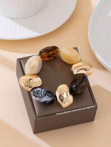 1pc Elegant Unique Personalized Summer New Vacation Beach Style Premium Color Matching Women's Asymmetrical Beaded Bracelet (No Gift Box, Random Bead Color Arrangement) - Multicolor - View 1