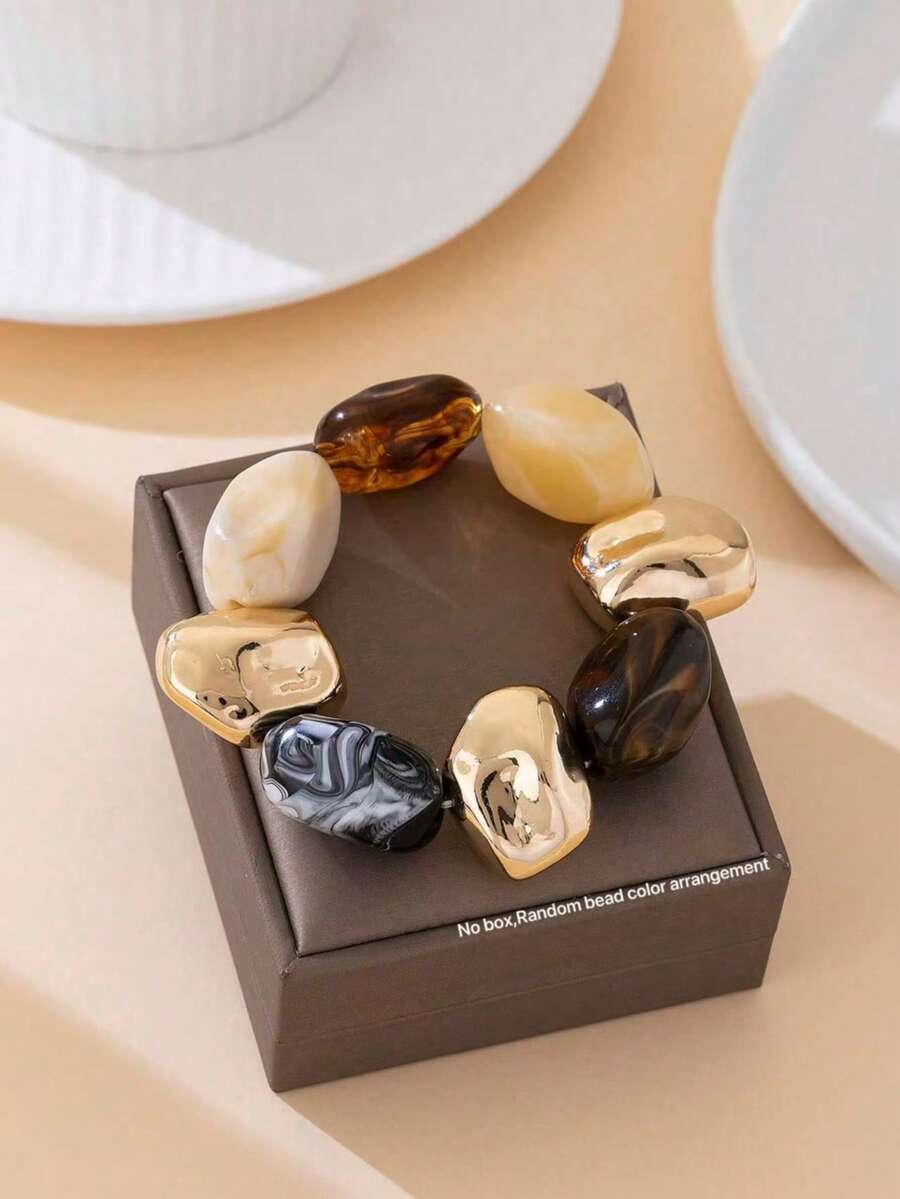 1pc Elegant Unique Personalized Summer New Vacation Beach Style Premium Color Matching Women's Asymmetrical Beaded Bracelet (No Gift Box, Random Bead Color Arrangement) - Multicolor - View 1