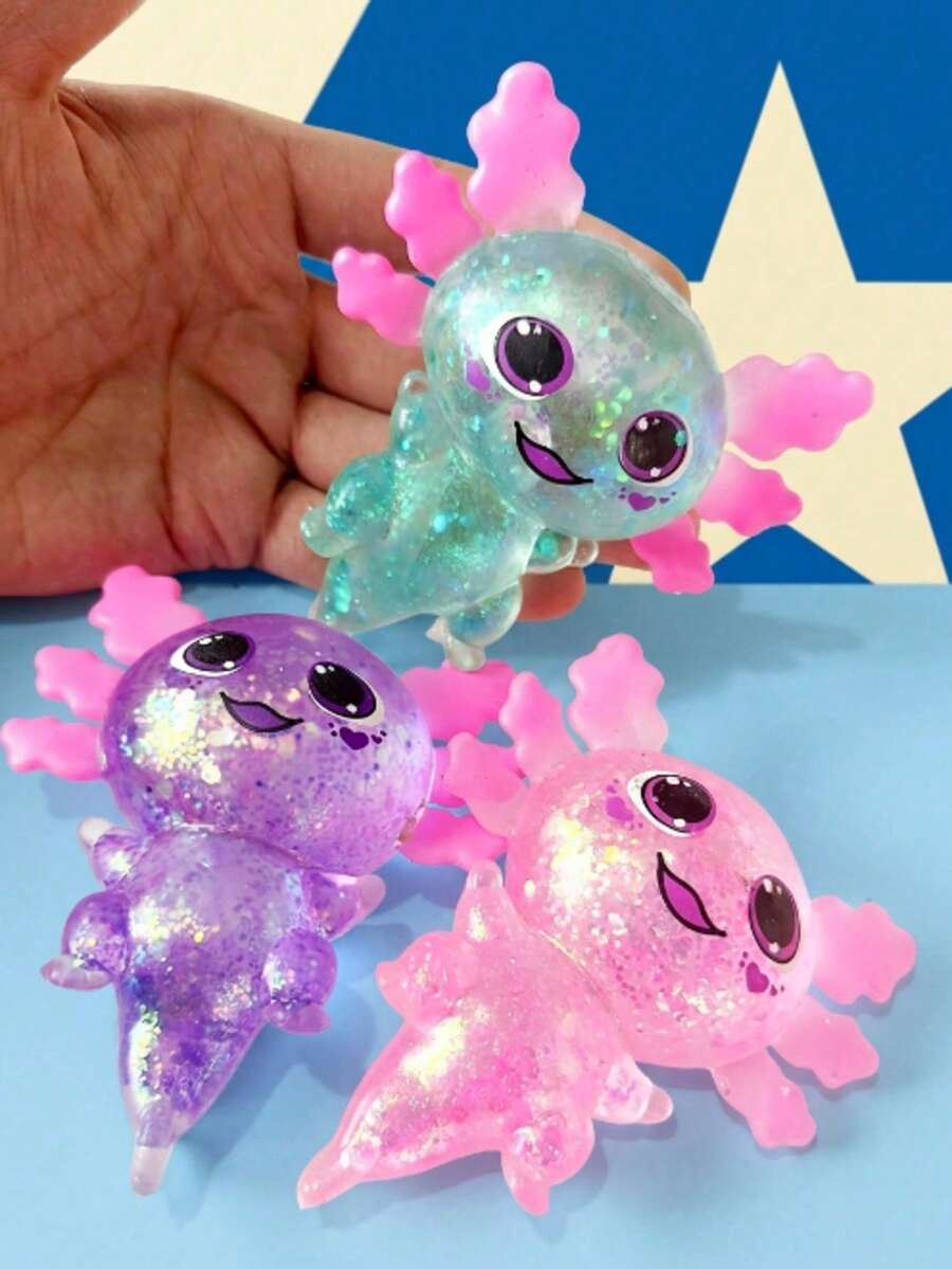 1pc Shiny Crystal Salamander And Axolotl, Soft Slow Rebound Sticky Stress Relief Toy, Cute Taba Squishy, Portable Travel Stress Relief Toy, Soft And Cute, Blue And Pink, Suitable For All Ages, Including People With Autism And Office Workers - Multicolor - View 1