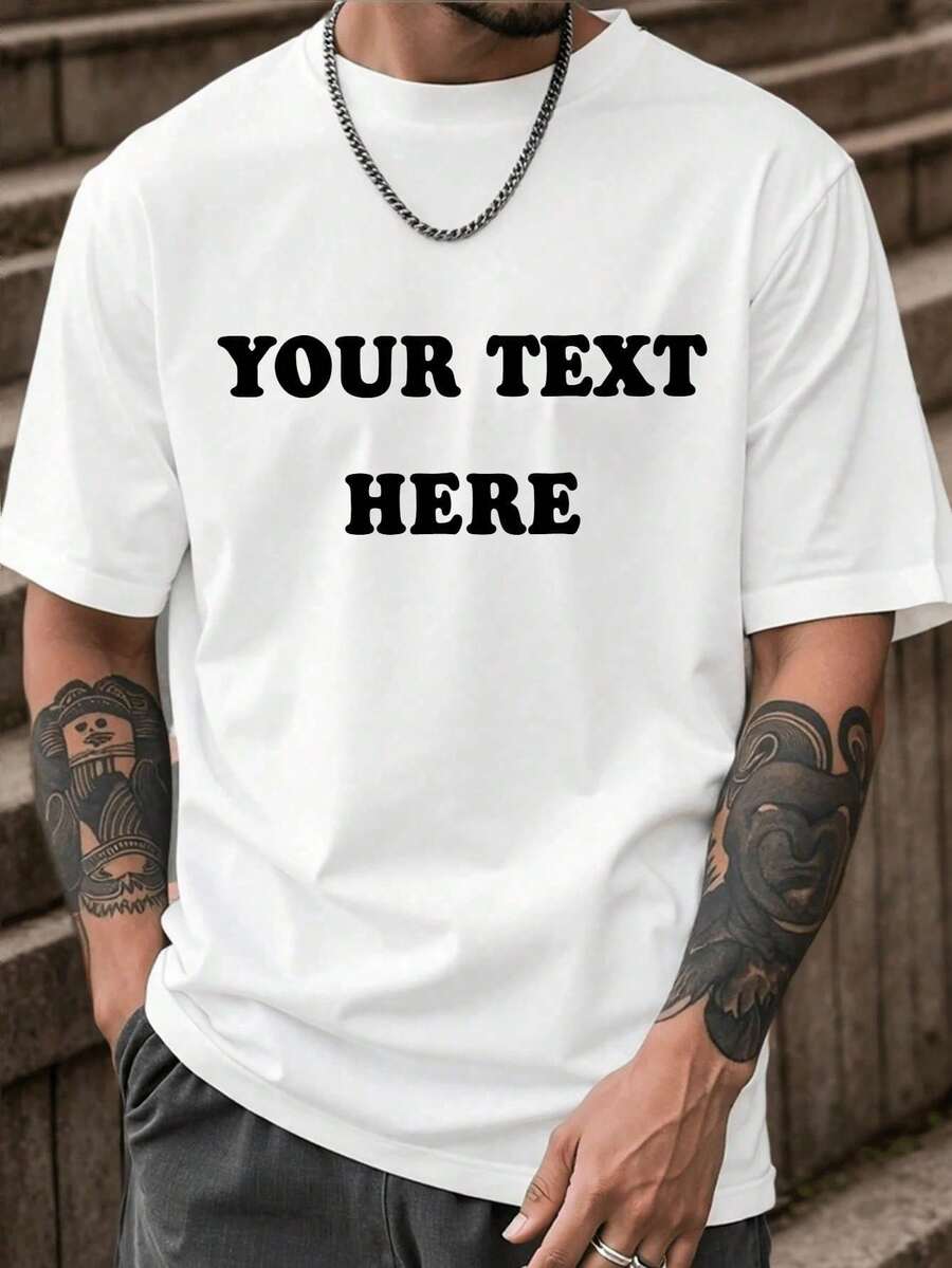 Camiseta Blanca Personalizada para Hombre con Texto Personalizado, Ingrese su Propio Texto/Nombre/Mensaje/Frasi Divertida/Bendiciones, Camiseta Blanca, para Vacaciones, Aniversario, Ropa par - Blanco - Ver 1
