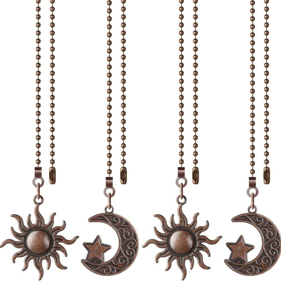 Ceiling Fan Pull Chain Set, 4pcs Moon Pattern Pull Chain Extension, Ceiling Fan Pull Chain Pendant, 12 Inch Ceiling Fan Chain Extender With Ball Fan Chain Connector - Moon and Sun - View 1