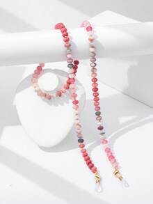 1pc Minimalist Fashion Colorful Beaded Glass Anti-Loss Glasses Chain, Random Color - Pink-484 - View 4