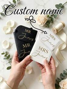 Personalized Custom Name Text Unisex PU Leather Passport Holder And Luggage Tag Set, Elegant Minimalist Style, Exclusive Customization, Exquisite, Enhances Ritual Feeling, Easy To Distinguish, Waterproof And Wear-Resistant, Daily Use, Wedding Souvenir, Suitable For Couples Honeymoon Travel, Holiday Vacation, Students, Couples Travel, Back To School Season Travel, Back To School Gift, Teacher's Day Gift, Personalized Exquisite Gift For Them, Conveying Beautiful Blessings - Multicolor - View 1