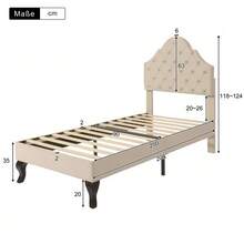 Letto imbottito 90 x 200 cm con rete a doghe e testiera regolabile in altezza, letto per bambini, letto singolo, rete a doghe in legno, facile da montare, velluto, rosa - Beige - Visualizzare 10