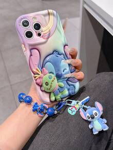 Disney Has Authorized, Phone Case - Chain Set, The Stitch Lilo & Stitch 3D Phone Case Plus A Silicone 3D Stitch Bracelet With Metallic Ring Removable Bracelet, Stitch And Angel Pattern, Compatible With Iphone17/16/15/14/13/12/11/XS/XR/X Plus Pro Max, A Stylish Cartoon Phone Case, The Perfect Gift Choice, Phone Protection, Durable Phone Cover, Great Gift For Friends And Family. - 白色 - 查看 3