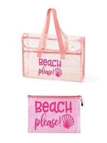 PVC Waterproof Colorful "BEACH PLEASE" Pattern Beach Bag, Women's Beach Bag, Transparent Tote Bag, Jelly Tote Bag, Large Pool Tote, Cruise Vacation Essential, Beach Bag Accessory, Travel Essential, Suitable For Beach, Travel, Shopping, Outdoor Activities, Work, School And Daily Use, Unique Birthday Gift, Holiday Gift, Party Gift, Mother's Day Gift, Vacation Gift, Wedding Gift, Back To School Gift - Multicolor - View 19