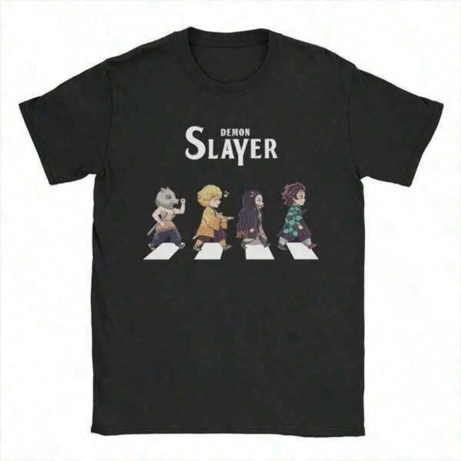Camiseta de Verano Estilo Anime Y2k para Hombres, Mujeres, Niños y Niñas, Suéter de Algodón con Cuello Redondo y Estampado Gráfico, Conjunto de Ropa para Hombre, Playeras de Hombre - Negro - Ver 1