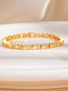 1pc Fashionable Exquisite European And American Style Light Luxury Square Honeycomb Design Vintage Bracelet, Delicate Jewelry Gift For Best Friend - Baby's Breath Bracelet - View 7