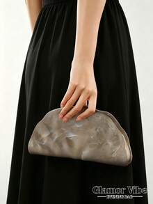 Vintage Metal Fan-Shaped Design Evening Clutch, Gold Formal Occasion, Party, Ball Unique Style Shoulder Bag For Women - Champagne - View 2