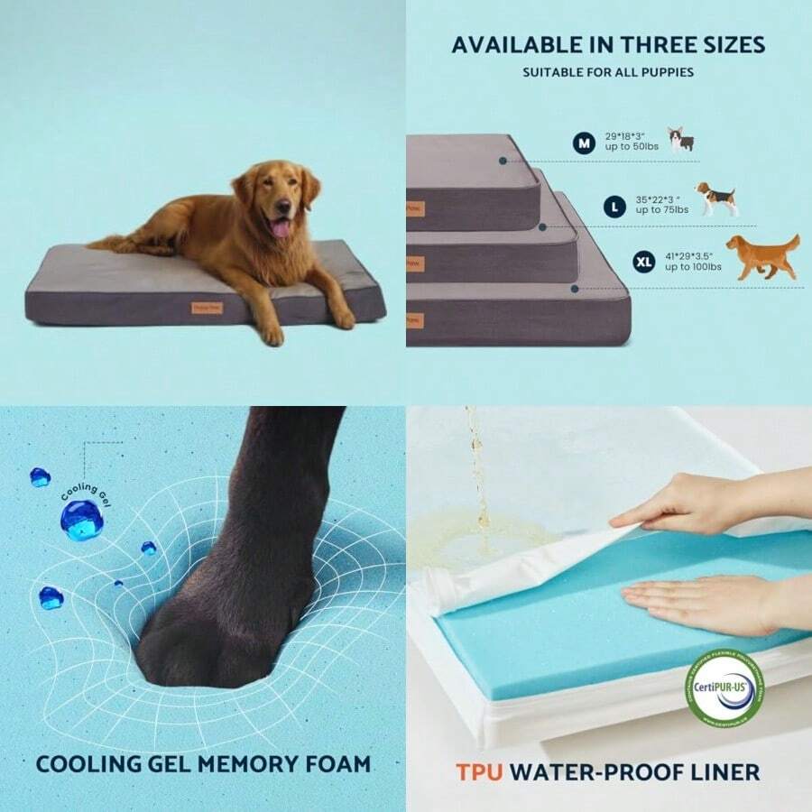 Cama ortopédica de gel de espuma viscoelástica para perro cojín de cama para mascotas resistente a mordeduras con parte superior de terciopelo de felpa funda extraíble forro impermeable y parte inferior antideslizante XL - Extragrande 41293,5 pulgadas - Ver 1