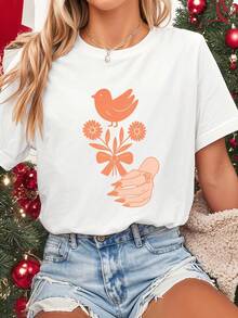 A Printed T-Shirt That's Soft, Breathable, And Flattering. Perfect For Wearing On Its Own Or As An Undershirt In The Summer. It Has A Relaxed Fit And Is Made From 100% Cotton. - White 14 - View 1
