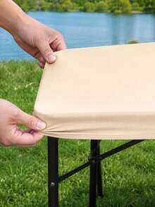 1pc-Ivory Stretch Spandex Tablecloth 6FT, Fitted Rectangular Table Cover For 72 X 30 Inch Tables, Washable Elastic Tablecloth For Weddings, Banquets, Parties And Receptions - Champagne - View 5