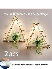 Artificial Ivy LED Light Strip Wall Mounted Shelving Unit, Woven Shelving Rack, Suitable For Bedroom, Bathroom, Living Room, Kitchen, Wooden Hanging Plant Rack For Wall Decor (Batteries Not Included) - Multicolor - View 14