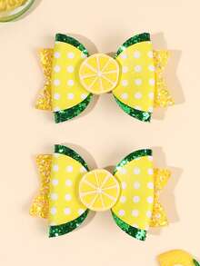 2pcs Yellow Lemon Hair Clips Girls Hair Accessories, Red Watermelon Bow, Shiny Glitter Crocodile Clip Bow Hair Clips, Sweet Fruit Hair Clips, Cute Y2K Style Teenage Girls Summer Dopamine Gift Vacation Daily Hair Accessories - Multicolor - View 2