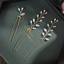 3件裝優雅植物造型鐵製髮簪 新娘婚禮髮飾 四季適用 髮夾 - 金色 - 查看 5