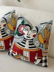 1 pieza Funda de cojín decorativa moderna vintage rústica bohemia de arte folclórico Día de Muertos con bordado, suave, lavable a máquina, para sofá, dormitorio, sala de estar, decoración del hogar - azul - Ver 6