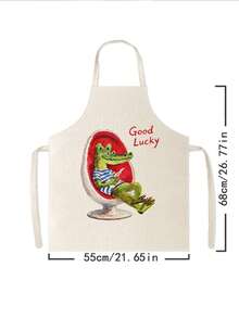 1pc, Cute Dog & Crocodile Pattern Polyester Apron, Suitable For Cooking, Baking, And Gardening - Can Be Used As Attire For The Kitchen And Dining. - Multicolor - View 11