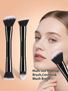 ronshadow 4pcs Multi-Functional Dual-Ended Makeup Brush & Makeup Sponge Set, Includes Loose Powder & Contour Dual-Ended Brush, Angled Blush & Highlighter Dual-Ended Brush, Round Blending & Concealer Dual-Ended Brush, Pointed Eye Makeup Detail Dual-Ended Brush, Dual-Color Gradient Bristles, Compact Portable Makeup Tool - Multicolor - View 6