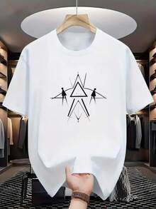 Playeras de hombre 2026Playeras de hombre 2026Camiseta de manga corta para hombre en blanco y negro con estampados geométricos de estrellas y figuras humanas, estilo casual urbano para uso d - Blanco - Ver 1