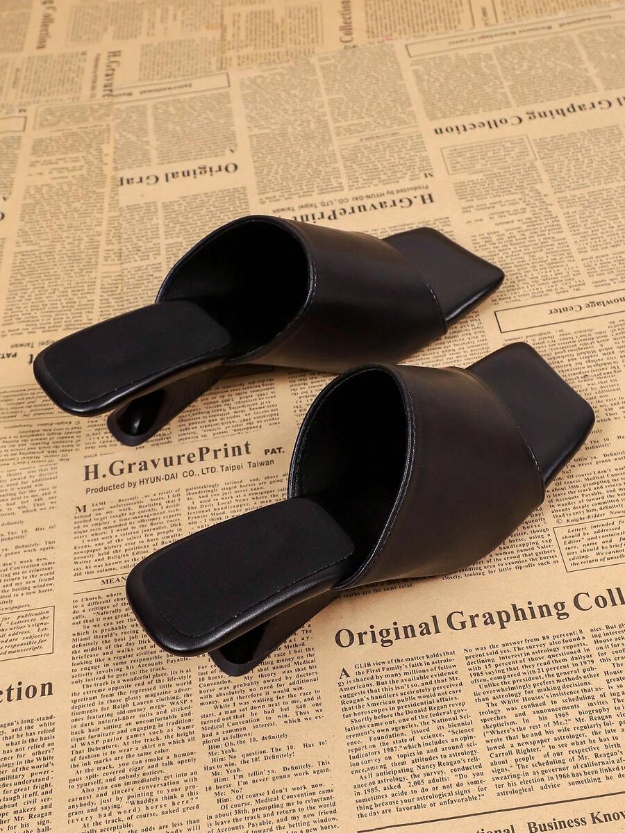 Summer Square Toe Open Toe Wedge Sandals, Comfortable Versatile Slip-On Women's High Heel Sandals - Black - View 1