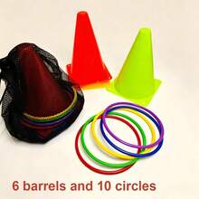Agility Training Cone Pyramid Football Marker Posts (6 Cones, 10 Circles, 1 Bag), With Storage Mesh Bag, Multi-Colored Plastic Sports Cones, Suitable For Football, Basketball, Physical Training, And Coaching Equipment - Multicolor - View 7
