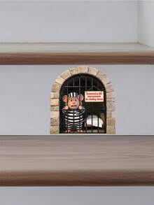 1pc Home Decoration Wall Stickers Funny 2D Mouse In Prison Jail Wall Sticker Cute Mice In Fake Hole Vinyl Wall Decal PVC Self-Adhesive Removable Peel And Stick 4.7in For Living Room Bedroom Background Wall Decoration - Mouse - View 5