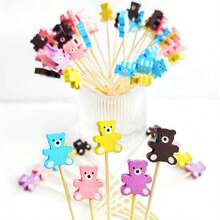 Creative Colorful Bear-Shaped Fruit Picks & Cocktail Picks, Bamboo Food Picks, Suitable For Parties - Multicolor - View 7