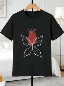 T-S HIR T n o ir pour ho m me à imprimé papillon, confectionné dans un tissu de haute qualité, décontracté, confortable et résistant, avec un imprimé artistique. - Noir - Voir 2